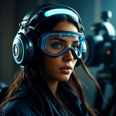 Young woman with futuristic goggles