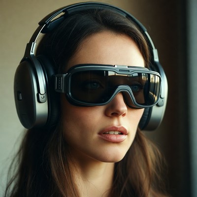 Woman using virtual reality headset