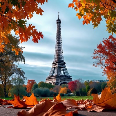 Eiffel tower in autumn leaves