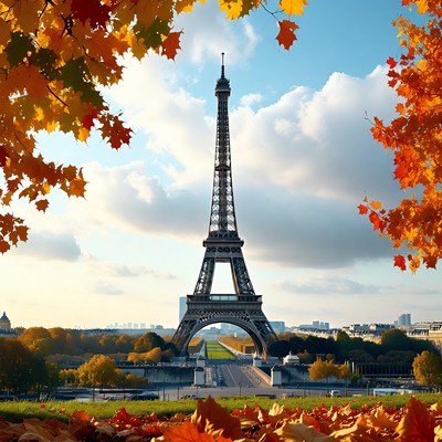 Eiffel tower in autumn leaves