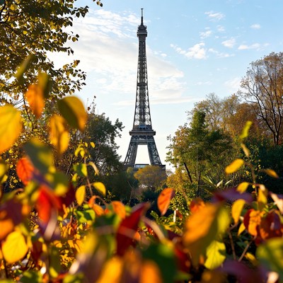 View of eiffel tower through leaves