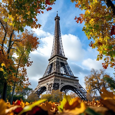 Eiffel tower in autumn leaves