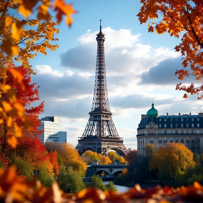 Eiffel tower in autumn colors