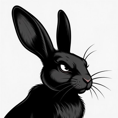 Black rabbit with sharp features