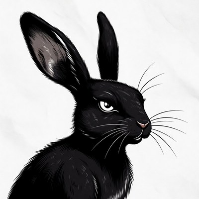 Black rabbit with sharp features
