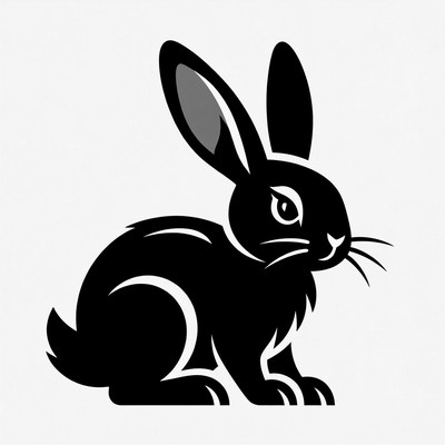 Black rabbit sitting on ground