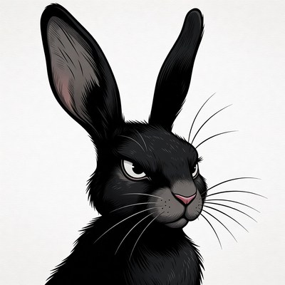 Black rabbit with focused expression