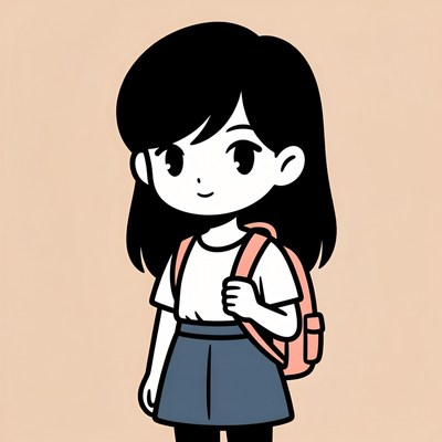 Young girl with backpack standing still