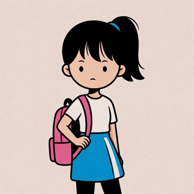 Girl with backpack stands still