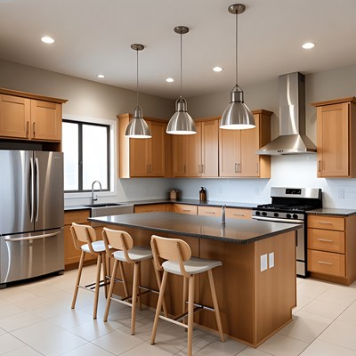 Modern kitchen with wooden cabinets