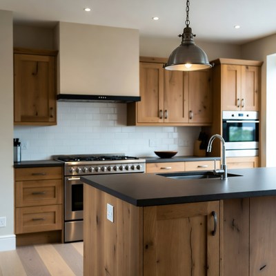 Modern kitchen with wooden cabinets
