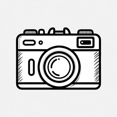 Camera illustration in simple line art style