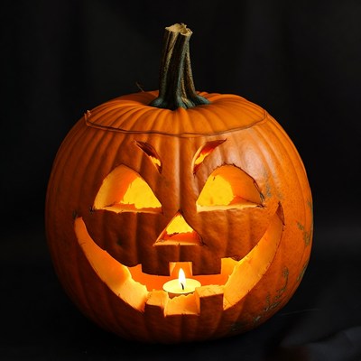 Jack-o'-lantern with candle lit