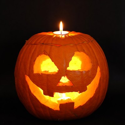 Jack-o'-lantern with candle inside