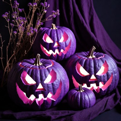 Unique jack-o'-lanterns in purple