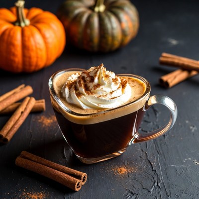 Enjoying coffee with pumpkin decor