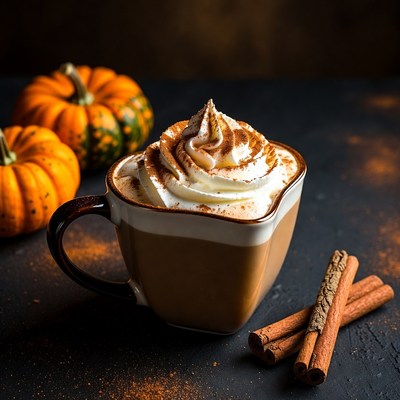 Warm drink with cinnamon and pumpkins