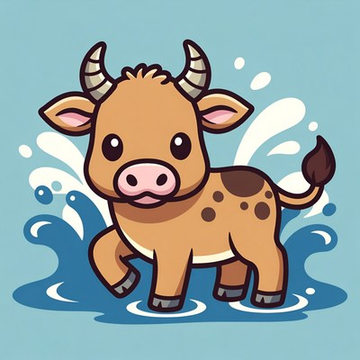 Cute cow splashing in water