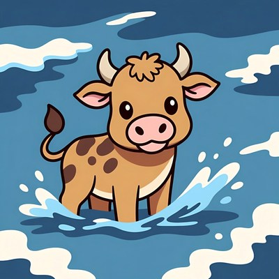 Cow splashing in water