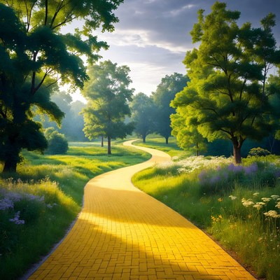 Path through green trees in sunlight