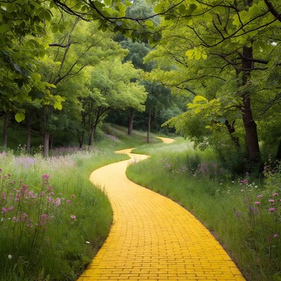 Pathway through green trees