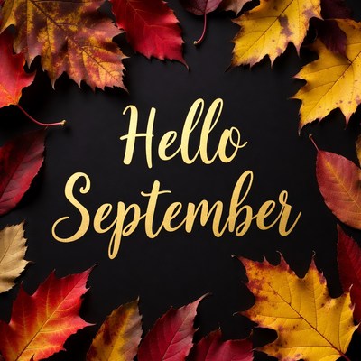 September greeting with autumn leaves