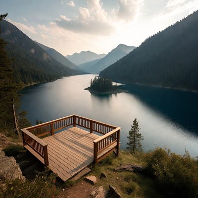 Viewpoint overlooking a lake and mountains