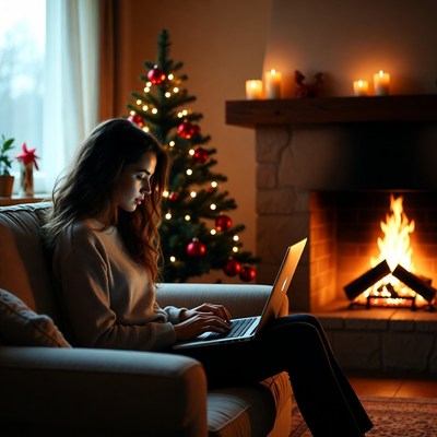 Cozy evening by the fire and tree