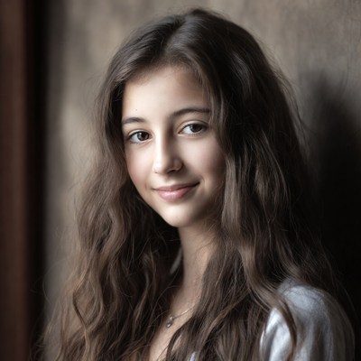 Young girl with long hair in soft light