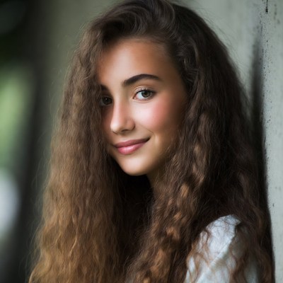Girl with curly hair smiling outdoors