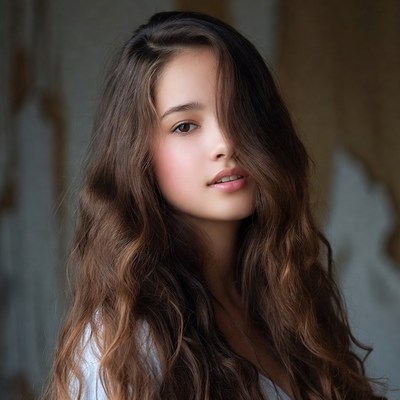 Young woman with long hair indoors