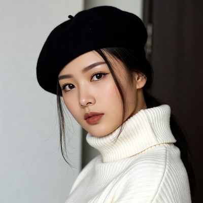 Young woman in beret and sweater