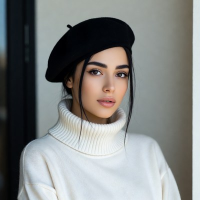 Young woman in black beret