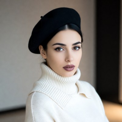 Woman wearing black beret indoors