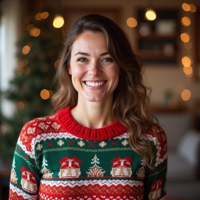 Smiling woman in christmas sweater