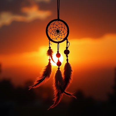 Dream catcher against sunset sky