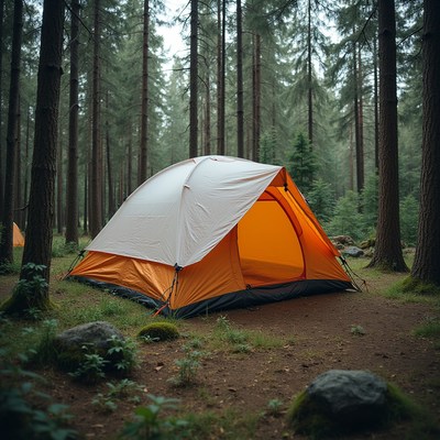 Camping in a forest with tent