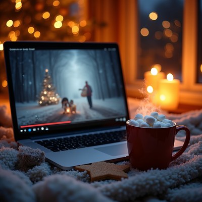 Warm drink by the laptop at night