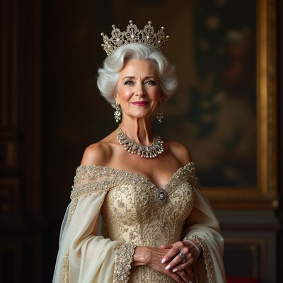 Elegant woman in royal attire poses