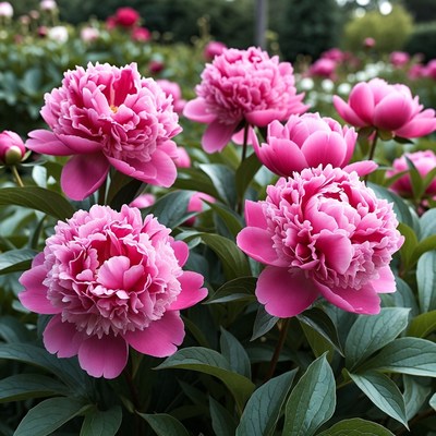 Pink peonies blooming in a garden