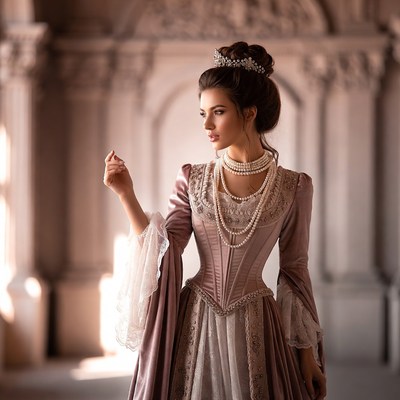 Woman in historical dress with jewelry