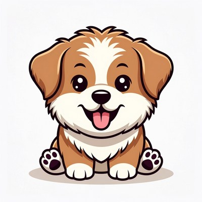 Cute dog sits with happy expression