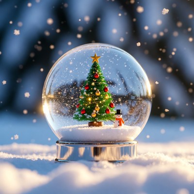 Snow globe with christmas tree and snowman