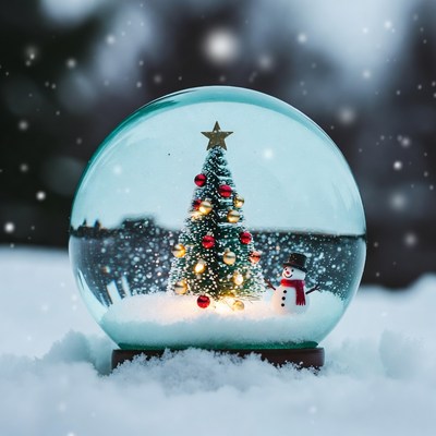 Snow globe with christmas scene and snowman