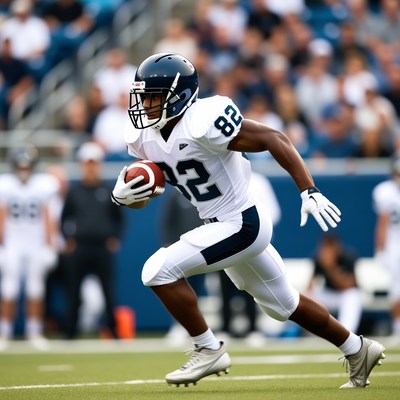 Player runs with football during game