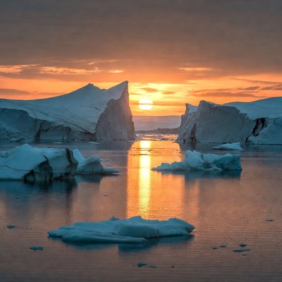 Sunset over icy waters in the arctic