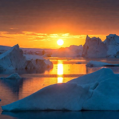 Sunset over ice and water