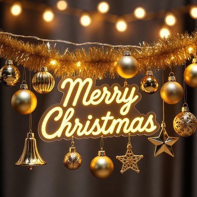 Festive gold decorations for christmas