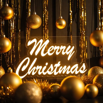 Bright christmas decoration with golden ornaments