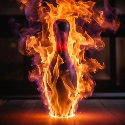 Bowling pin surrounded by flames